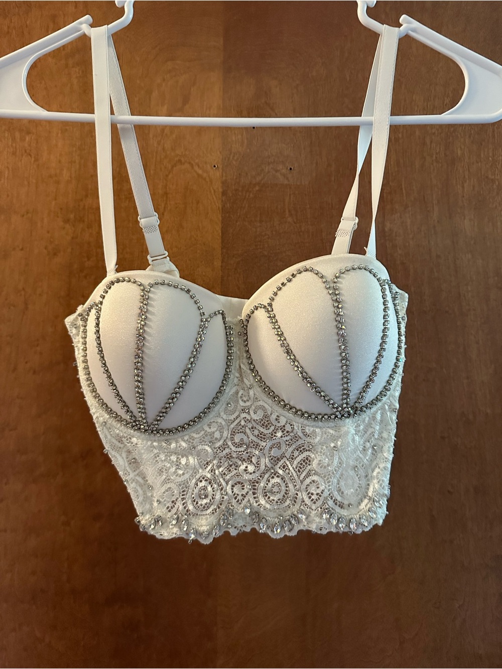 White Embellished Lace Bustier Top
